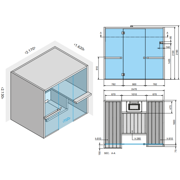 Effegibi Air 60 Сауна 217x162xh213см, отделка: осина натуральная 