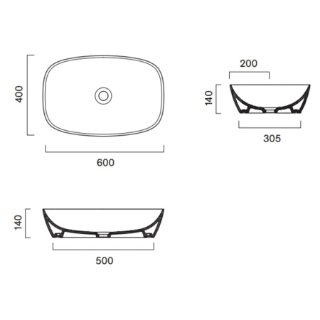 Catalano ALVEA Раковина 60x40 накладная, без отв. под смеситель, покрытие Cataglaze+, цвет Sabbia Satinato 