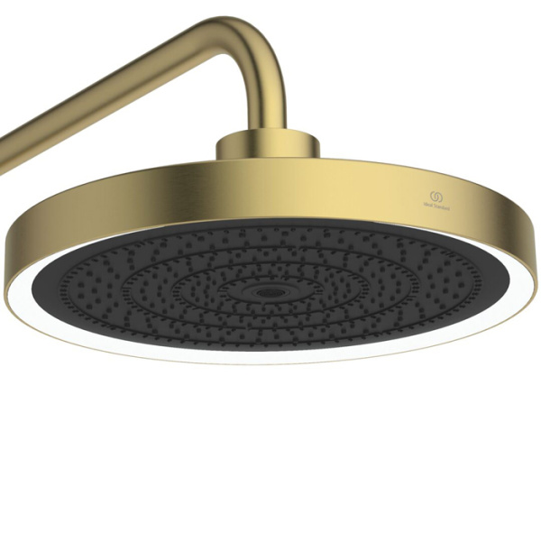 Ideal Standard Solos Душевая стойка с термостатич.смесителем для душа, верхний душ 33см, руч.душ, шланг 175см, без A1070NU, цвет: PVD Brushed Gold 