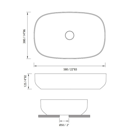 MOMA SWEET Раковина 580х380 мм., для установки на столешницу, с донным клапаном, цвет белый матовый 