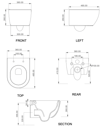Чаша подвесного унитаза GSG Ceramic Design Like LKWCSOXXS001 укороченная, белый матовый 