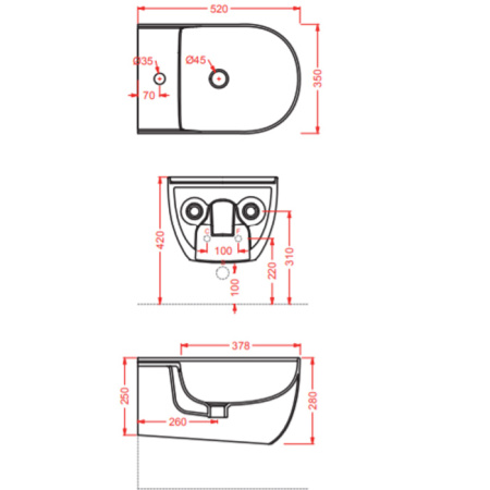 Artceram THE ONE Биде подвесное  52х35, с креплениями, с 1 отв под смеситель. цвет giallo zinco 