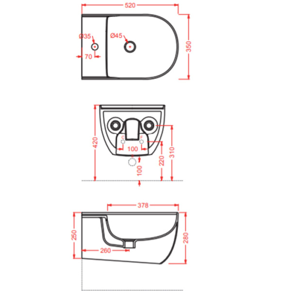 Artceram THE ONE Биде подвесное  52х35, с креплениями, с 1 отв под смеситель. цвет giallo zinco 