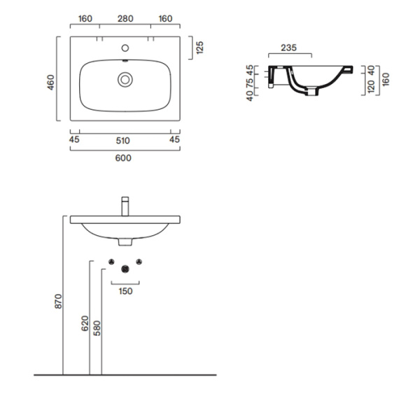 Catalano ALVEA Раковина 60x46, без отв. под смеситель, покрытие Cataglaze+, цвет белый глянцевый 