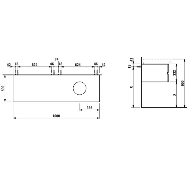 Laufen Alessi One Тумба под раковину 818973, 1600х500х330мм, с 4 выдвиж. ящиками, с сифоном, DX, цвет: орех (Привезем за 3 недели!) 
