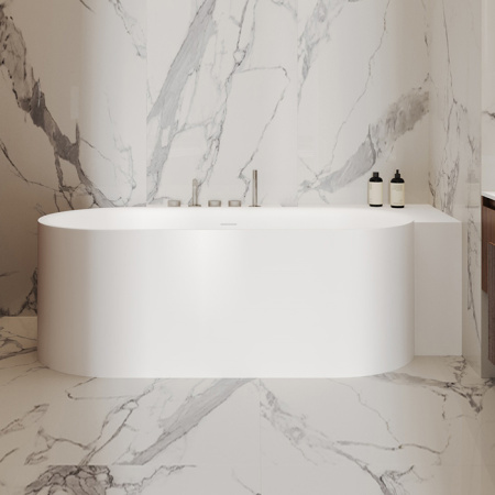 Salini Perla CR Ванна S-Stone 180x90x60см в правый угол, интегрированный слив-перелив, донный клапан, сифон, ножки , цвет белый матовый 