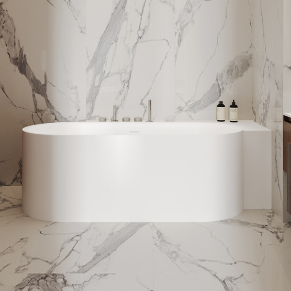 Salini Perla CR Ванна S-Stone 180x90x60см в правый угол, интегрированный слив-перелив, донный клапан, сифон, ножки , цвет белый матовый 