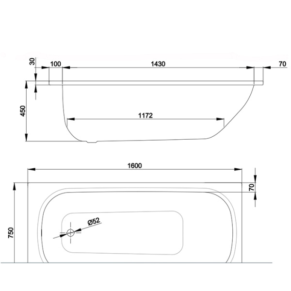 BETTE CLASSIC Ванна прямоугольная 1600х750х450 мм., с шумоизоляцией, с 2 отв под ручки, цвет белый 