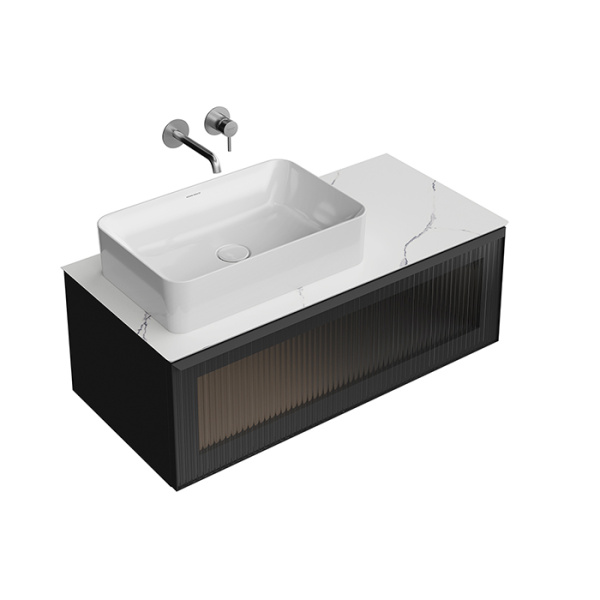 Kerama Marazzi ICONICO Тумба подвесная 100 см. фронт. рифленое стекло, 1 ящик, черная (Цена по АКЦИИ) 