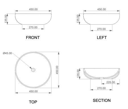 Раковина накладная 45 см GSG Ceramic Design Easy EALAVRO45000, белый глянцевый 