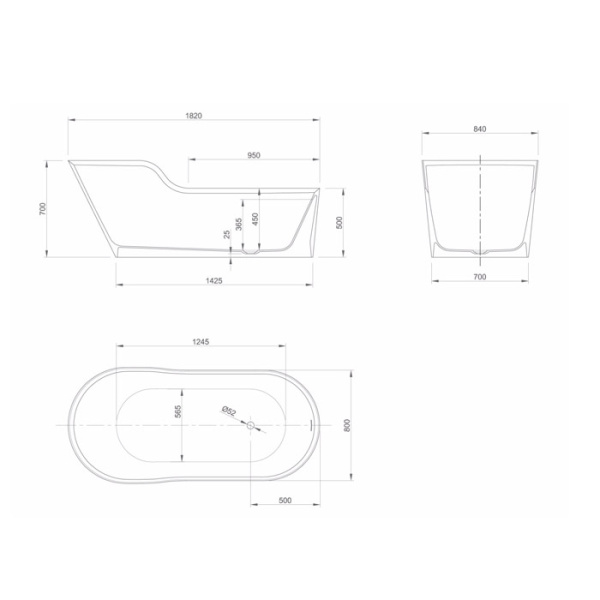 KNIEF Glow Ванна отдельностоящая симметричная  182х84х70/50см  со сливом, цвет белый матовый 