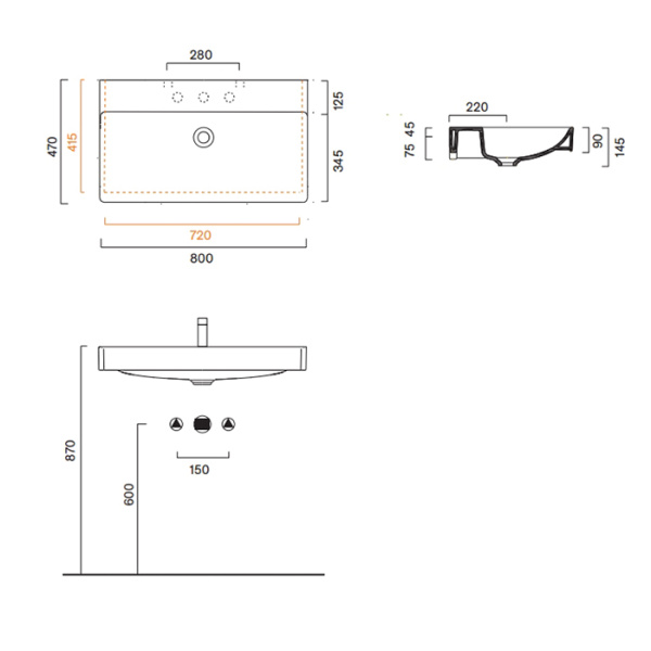 Catalano GREEN Раковина 80x47, без отв. под смеситель, покрытие Cataglaze+, цвет белый глянцевый 