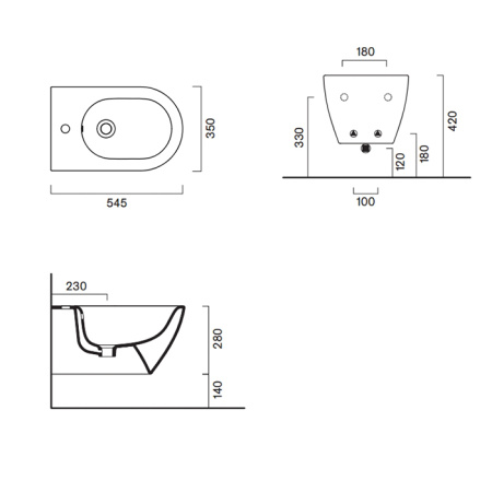 Catalano SFERA Биде подвесное 54х35, с 1 отв. под смеситель, покрытие Cataglaze+, открытый креп., цвет белый глянцевый 