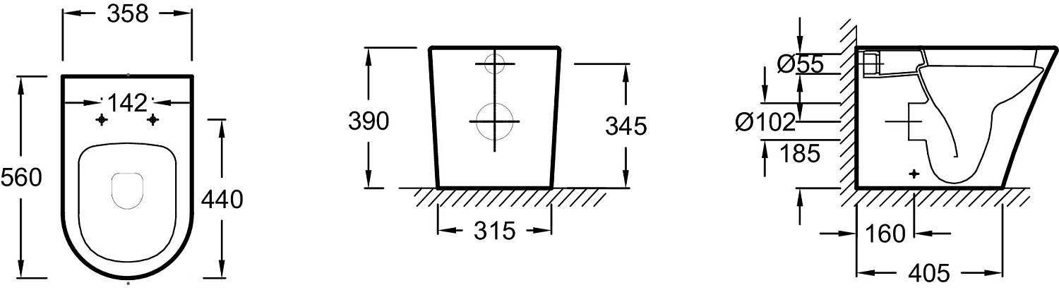 EDAA102-00 Rodin+ Приставной унитаз со стандартным ободом,белый