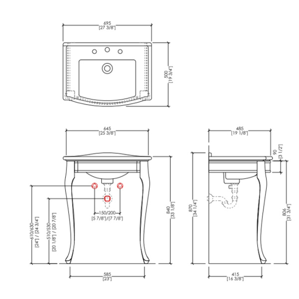 Devon Westminster Раковина полувстраиваемая (69,5х50см) с 3 отверстиями, для консолей и баз, цвет: белый (Со склада продаем с консолью!) 