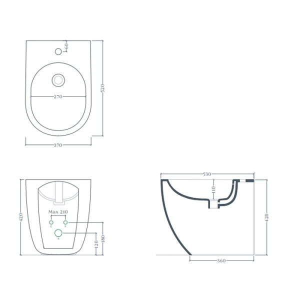 ARTCERAM FILE 2.0 Биде напольное 37х52 см, 1 отверстие, цвет черный матовый/покрытие Saniglaze 
