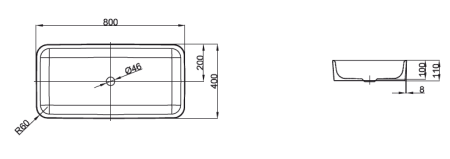 BETTEART Раковина на столешницу, 80х40хh11 cм,эмалированная,без отверстия под смеситель и перелива,с крепежом,цвет белый 