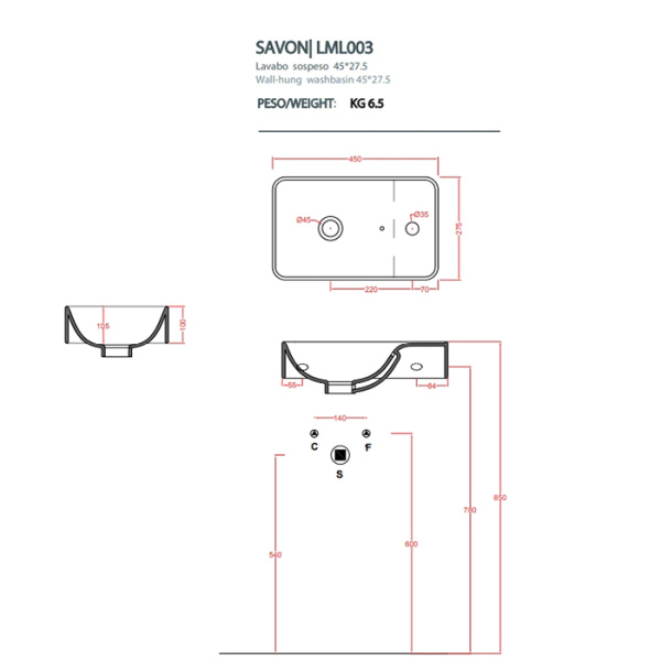 Artceram LAVAMANI Раковина подвесная 27x45 см, 1 отверстие, цвет белый матовый 