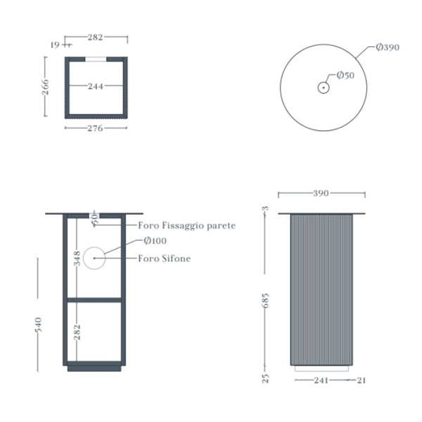 Artceram MONO Тумба напольная Ø39хh72 см для настольных раковин c одной дверцей, хромированный слив в комплекте, цвет moka 