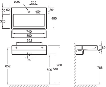 EXD112-00 раковина TERRACE /80х49/ (бел) 