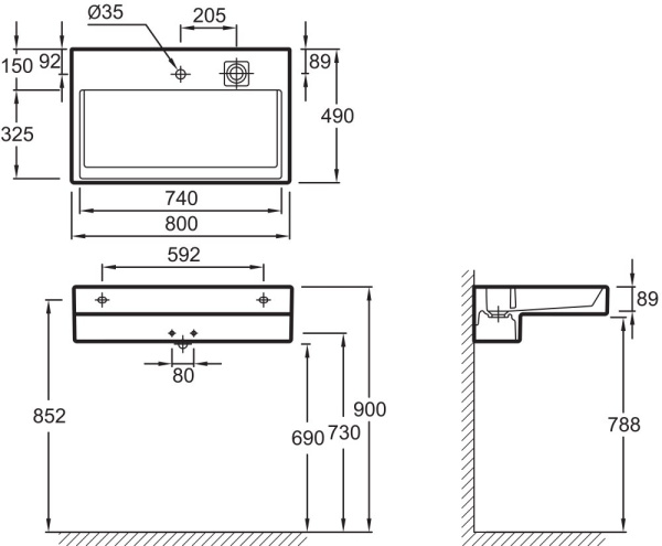 EXD112-00 раковина TERRACE /80х49/ (бел) 