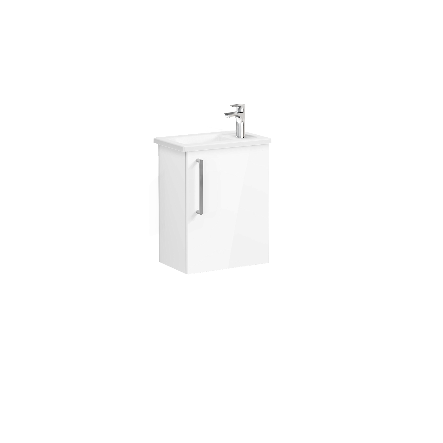 Тумба Root 45 см с квадратной раковиной, с дверцей, глянцевый белый, правосторонняя