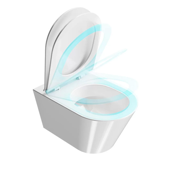 Kerama Marazzi Унитаз PLAZA Modern подвесной безободковый с системой смыва RIM UP+ (Tornado), белый глянцевый 