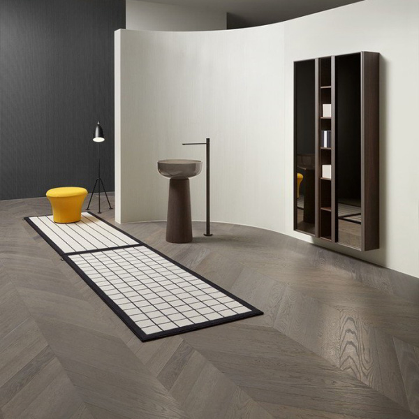 ANTONIO LUPI BEMADE Пенал 360х216х1750 мм., подвесной, левый, 1 дверца, 5 полок, боков слева Rovere thermo, рама Zirconio, фронт стекло Acidato bronzo 