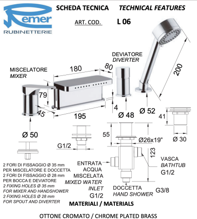 Смеситель для ванны Remer Class Line L06 