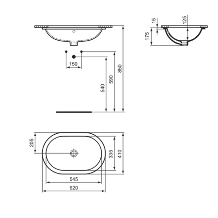 Ideal Standard Connect Раковина 620х410 мм, овальная, встриваемая снизу без отв. под смес., с крепежом, цвет: белый глянец 