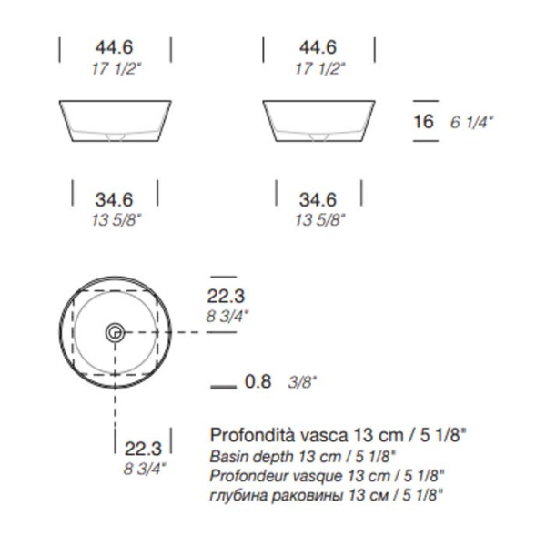 MILLDUE  Раковина чаша  AZUMA 45  из CRISTALPLANT ,44,6х16 см, без отв для смесителя, цвет белый матовый 
