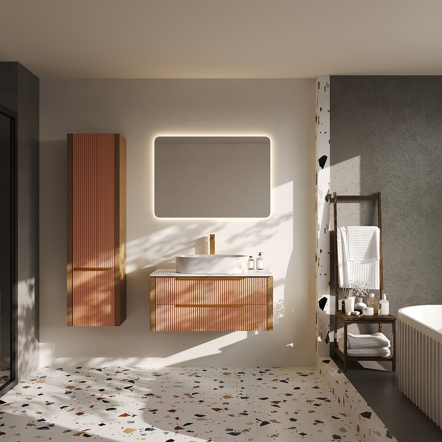 Пенал подвесной Валенсия, Бежево-розовый