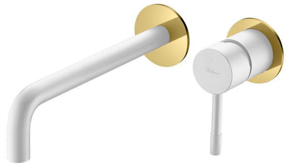 Смеситель для умывальника из стены, Uno. Белый Золото 