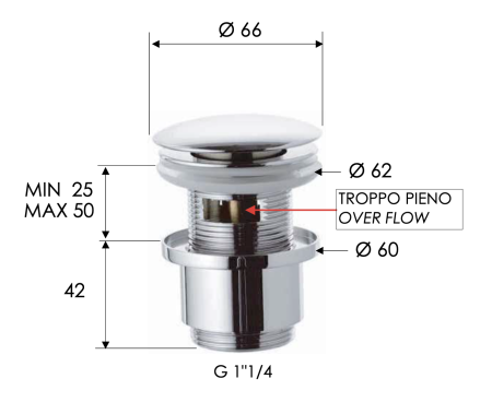 Донный клапан с переливом 1”1/4 Remer 905CC2114 