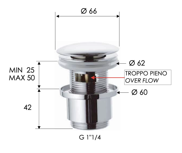 Донный клапан с переливом 1”1/4 Remer 905CC2114 