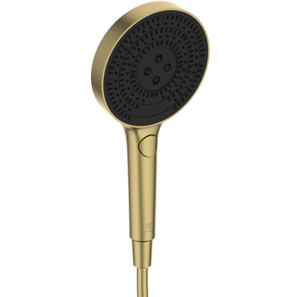 Ideal Standard Solos Душевая стойка с термостатич.смесителем для душа, верхний душ 33см, руч.душ, шланг 175см, без A1070NU, цвет: PVD Brushed Gold 