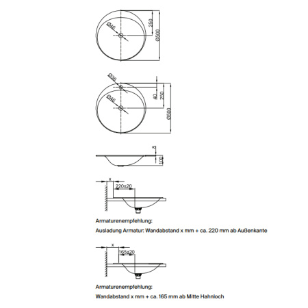 Bette Lux Oval Couture Раковина встраиваемая   500х500х100 мм,  c 1 отв под смеситель, цвет белый (СПЕЦЦЕНА со склада) 