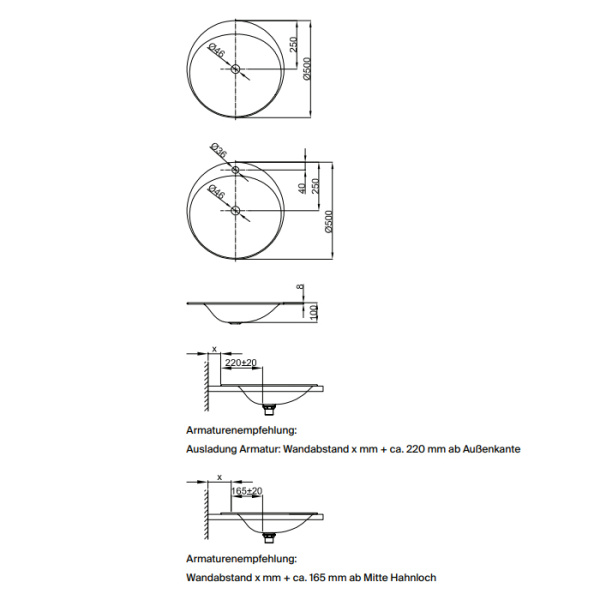 Bette Lux Oval Couture Раковина встраиваемая   500х500х100 мм,  c 1 отв под смеситель, цвет белый (СПЕЦЦЕНА со склада) 