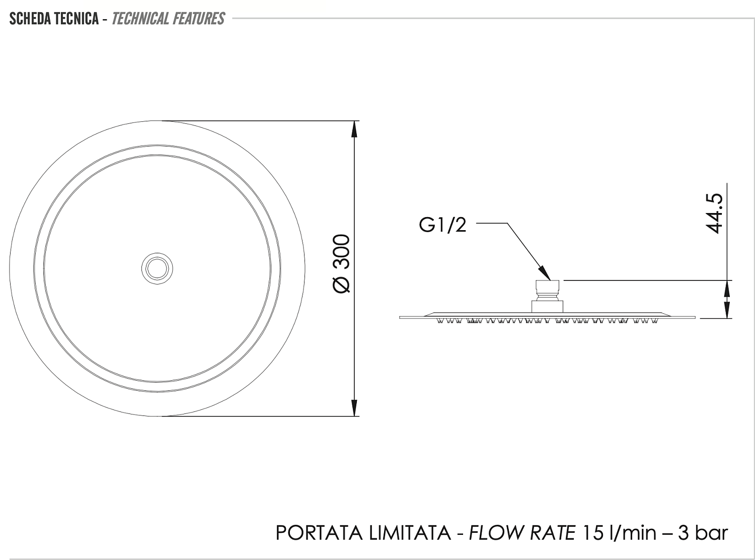 Верхний душ с шарнирным соединением 30 см Remer 357UFM30X