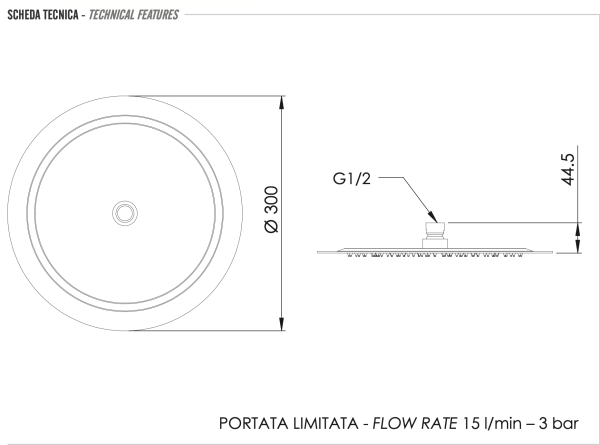 Верхний душ с шарнирным соединением 30 см Remer 357UFM30X 