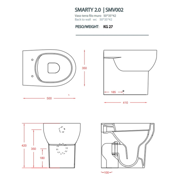 ARTCERAM SMARTY Унитаз напольный безободковый 37х50 см, слив универсальный, без креплений, цвет белый 