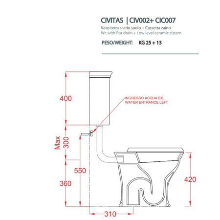 Artceram CIVITAS Средний бачок для напольного унитаза 44х39 см, цвет: черный 