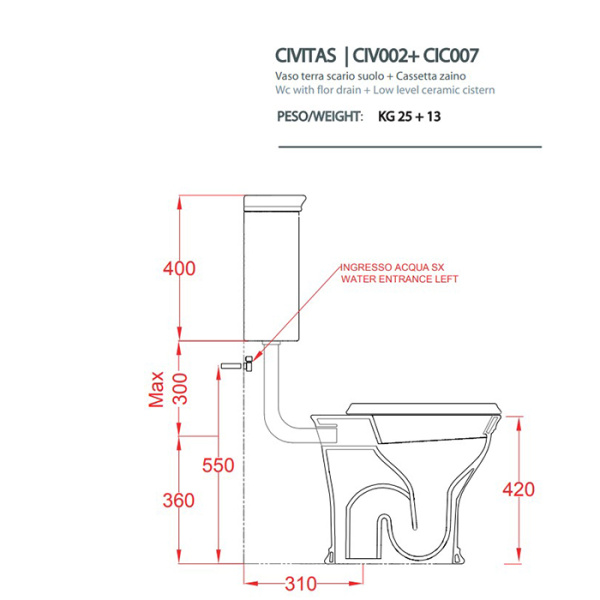 Artceram CIVITAS Средний бачок для напольного унитаза 44х39 см, цвет: черный 