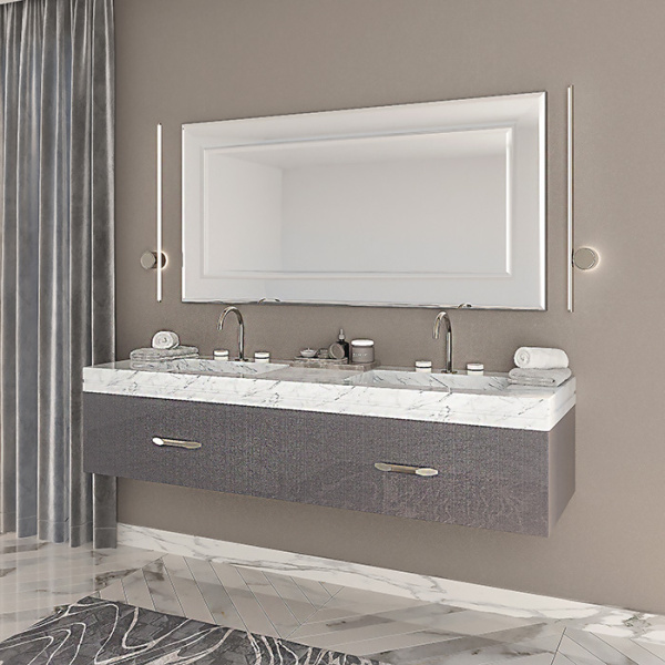 VITAGE milldue edition FOUR SEASONS Столешница мраморная 1800х560х95 мм, c 2 интегрированными раковинами, c 3 отверстиями для смесит, цвет Paonazzetto 