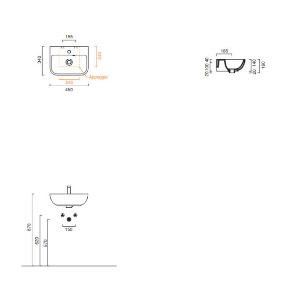 Catalano ITALY Раковина 45x34, с 1 отв. под смеситель, покрытие Cataglaze+ без подготовки для п/с , цвет белый глянцевый 