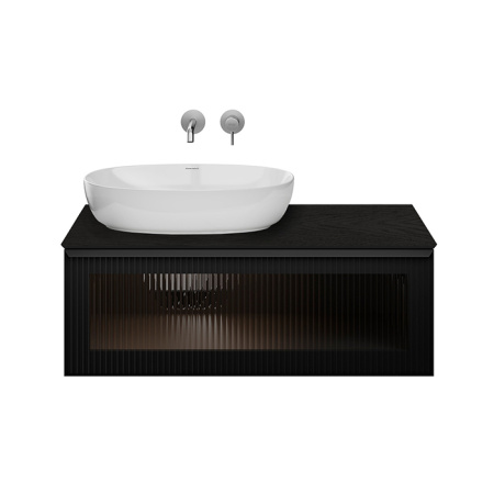 Kerama Marazzi ICONICO Тумба подвесная 100 см. фронт. рифленое стекло, 1 ящик, черная (Цена по АКЦИИ) 