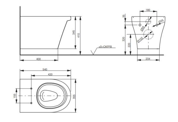 TOTO CF Унитаз 355x540x345мм, подвесной, без сиденья VC130, безободковый, Tornado Flush, CeFiONtect, цвет: белый 