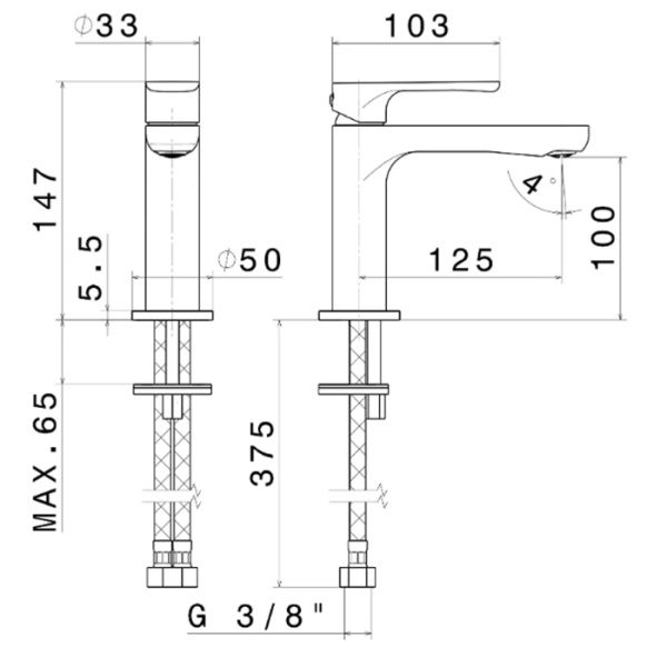 Kerama Marazzi Смеситель для раковины OLE однорычажный без донного клапана 3/8, цвет хром 