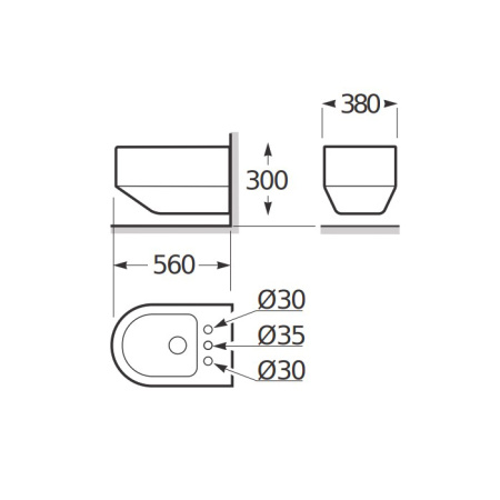 Armani Roca Baia Биде подвесное 56x38x30см с 3 отв. под смеситель, цвет: белый 