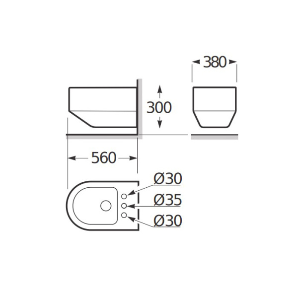 Armani Roca Baia Биде подвесное 56x38x30см с 3 отв. под смеситель, цвет: белый 